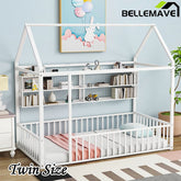 Bellemave® Metal Bed House Bed Frame with Fence and Shelves - Bellemave