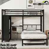 Bellemave® Metal Bunk Bed with Built - in Wardrobe, Trundle & Desk for Kids, Teens, Adults, Black - Bellemave