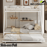 Bellemave® Metal Bunk Bed with Trundle, Twin Over Full Bunk Bed with Guardrail and Ladder for Kids/Teenagers, Adults, White - Bellemave