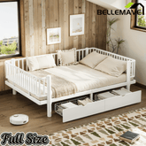 Bellemave® Metal Daybed Frame with Storage Drawers & Detachable Fence, Can be Transformed into Platform Bed with Upgraded Safety Round - Pipe Design - Bellemave