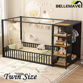Bellemave® Metal Floor Bed with Storage Shelves and Wardrobe - Bellemave
