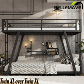 Bellemave® Metal Floor Bunk Bed Frame for Kids/Adults,Heavy Duty Kids Bunk Beds with 2 Side Ladders & Special Support Leg,Noise Reduced Structure,Low Profile,Black - Bellemave