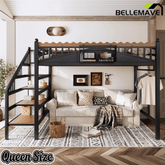 Bellemave® Metal Loft Bed with Bookshelf and Storage Stairs for Kids, Teens, Black - Bellemave