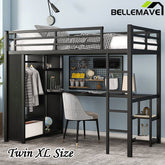 Bellemave® Metal Loft Bed with Built - in Wardrobe, Desk and Storage Shelves - Bellemave