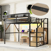 Bellemave® Metal Loft Bed with Desk and Charging Station, Stairs and Light - Bellemave