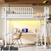 Bellemave® Metal Loft Bed with L - Shaped Desk,LED Lights & Charging Station,Heavy Duty Loft Bed Frame with Hanging Rod & CPU Tray for Kids, Teens & Adults - Bellemave