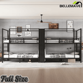 Bellemave® Metal Quad Bunk Bed with Wardrobe for 4,Full Size Quad Bunk Bed Frame with Storage Shelves for Kids Teens Adults,Black - Bellemave