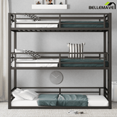 Bellemave® Metal Triple Bunk Bed with Full - Length Guardrails, Twin Over Twin Over Twin Bunk Bed for 3, Noise - Reduced & Multifunctional, Metal Black - Bellemave