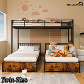 Bellemave® Metal Triple Bunk Bed with Storage Drawers & Ladder, Detachable Twin Bunk Beds with LED Lights & Charging Station, No Box Spring Needed - Bellemave