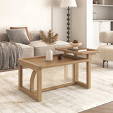 Bellemave® Modern 2 Piece Nesting Rattan Wood + MDF Coffee Table Set - Bellemave