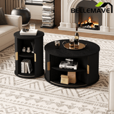 Bellemave® Modern Fluted Coffee Table with Hidden Storage & Sliding Tambour Door, Minimalist Circle Wood Desk - Bellemave