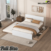Bellemave® Modern Full Bed Frame with Twin Trundle & 2 Storage Drawers, Platform Bed with High Gloss Headboard & Footboard, No Box Spring Needed - Bellemave