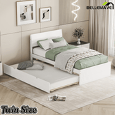 Bellemave® Modern Twin Bed Frame with Trundle, Platform Bed with High Gloss Headboard & Footboard, No Box Spring Needed - Bellemave
