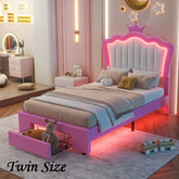 Bellemave® Modern Upholstered Princess Bed with Drawers,Crown Headboard and LED Lights - Bellemave
