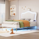 Bellemave® Modern Upholstered Princess Bed,Crown Headboard with LED Lights - Bellemave