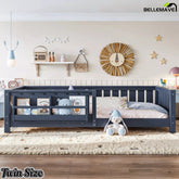 Blue Montessori floor bed frame for kids bedroom