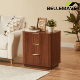 Bellemave® Nightstand Set of 2, 3 - Drawer Dresser with Curved Wave Design, Walnut Bedroom Side Table - Bellemave