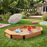 Bellemave® Octagon Sandbox with Storage Box for Kids Outdoor Play, Wood Large Sandpit with Cover & 3 Benches - Bellemave