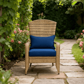 Bellemave® Outdoor All - Weather Rattan Fire Pit Chair with Soft Cushions, Tall Curved Backrest and Comfortable Armrests for Deck or Garden, Dark Blue - Bellemave