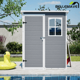 Bellemave® Outdoor Storage Shed with Floor, Waterproof Lockable Storage Shed with Window, Plastic Outside Tool Storage for Garden, Backyard, Patio, Lawn,Gray - Bellemave
