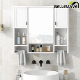 Bellemave® Over The Toilet Bathroom Cabinet with Mirror, Side Cabinet & Towel Bar – Wall Mounted Storage, 35"W x 28.7"H - Bellemave