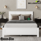 Bellemave® Pinewood Platform Bed Frame with Tall - Panel Headboard & Footboard, Built - in LED Lights - Bellemave