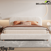 Bellemave® Platform Bed, Boucle Fabric Headborad & Bed Frame, Upholstered Curve - Shaped Design Headboard, Wood Bedpost & Slat, Modern Design Bed Set - Bellemave