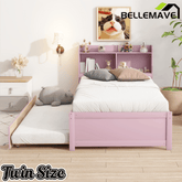 Bellemave® Platform Bed with Bookcase and Trundle, Wood Captains Bed Frame with Storage Headboard for Kids, Teens & Adults - Bellemave