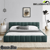 Bellemave® Queen Grounded Bed Frame with Headboard, Cute Puff Grid Pattern Chenille Upholstered Platform Floor Bed with Sturdy Slats - Bellemave
