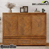 Bellemave® Queen Murphy Bed with Charging Station and Storage, Farmhouse Murphy Bed with Foldable Panel for Guest Bedroom, Living Room, Office - Bellemave