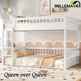 Bellemave® Queen over Queen Bunk Bed with Ladder and Guardrails - Bellemave