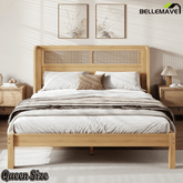 Bellemave® Queen Size Bamboo Platform Bed Frame with Rattan Woven Headboard, Low Profile Natural Wood Finish - Bellemave