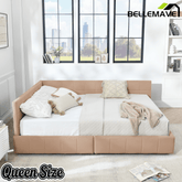 Bellemave® Queen Size Corner Bed Frame with Storage Drawers, Comfortable Backrest and Armrests, Velvet Tufted Corner Bed Frame Queen Size, Upholstered Daybed for Bedroom, Living Room, Guest Room, Black - Bellemave
