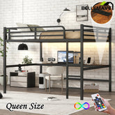 Bellemave® Queen Size Metal Loft Bed with Power Outlet and LED Lighted - Bellemave