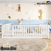 Bellemave® Queen Size Montessori Floor Bed, Pine,Plywood Floor Bed with Small Door, White - Bellemave