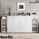 Bellemave® Queen Size Murphy Bed, Cabinet Bed with 2 Shelves & Storage Drawers, Farmhouse Murphy Cabinet - Bellemave