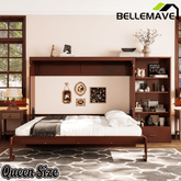 Bellemave® Queen Size Murphy Bed, Modern Folding Wall Bed with Storage Shelves & Drawer, Hidden Murphy Bed Frame for Small Spaces, Home Office - Bellemave