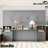 Bellemave® Queen Size Murphy Bed Wall Bed with Desk and Closet,Drawers and Shelves,for Small Spaces Studio Study Office Guest Room Use, Gray - Bellemave