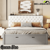 Bellemave® Queen Size Platform Bed with 4 Drawers & Upholstered Storage Headboard, Wooden Queen Bed Frame with Storage Shoe Rack (Espresso/4 Drawers) - Bellemave