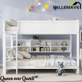 Bellemave® Queen Size Solid Pine Wood Bunk Bed with Built - in Storage Cabinets, Charging Station, Ladder, Safety Guardrails - Bellemave