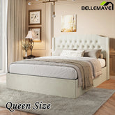 Bellemave® Queen Size Tufted Upholstered Bed, Wingback Headboard with Crystal Button Accents, Under - Bed Storage Space - Bellemave