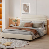 Bellemave® Queen Size Velvet Upholstered Platform Bed,Solid Frame and Stylish Curve - shaped Design - Bellemave