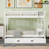 Bellemave® Queen Size Wood Bunk Bed with Ladder and Twin Size Trundle - Bellemave