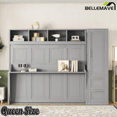Bellemave® Queen/Full Size Multi - Functional Murphy Bed with Wardrobe, Storage Drawers, Closet, Shelves & Cabinet, Wood Foldable Bed - Bellemave