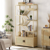 Bellemave® Rattan Bookshelf 7 Tiers Bookcases Storage Rack with Cabinet - Bellemave