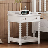 Bellemave® Retro Style Nightstand with Drawer and Open Shelf, Turned Legs and Metal Handle - Bellemave