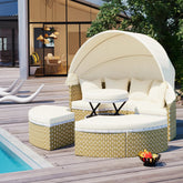 Bellemave® Round Outdoor Sectional Sofa Set with Retractable Canopy, Separate Seating and Removable Cushion - Bellemave