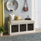 Bellemave® Rustic Storage Bench with 3 Removable Classic Rattan Basket - Bellemave