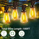 Bellemave® Solar String Lights Outdoor Waterproof, 60/100FT LED Bulbs with Remote & USB, Dimmable Patio Lights - Bellemave