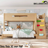 Bellemave® Solid Wood Bunk Bed with Built-in Wardrobe, Storage & Kids Climbing Wall, Full Safety Guardrails, Reinforced Wood Slats - Bellemave